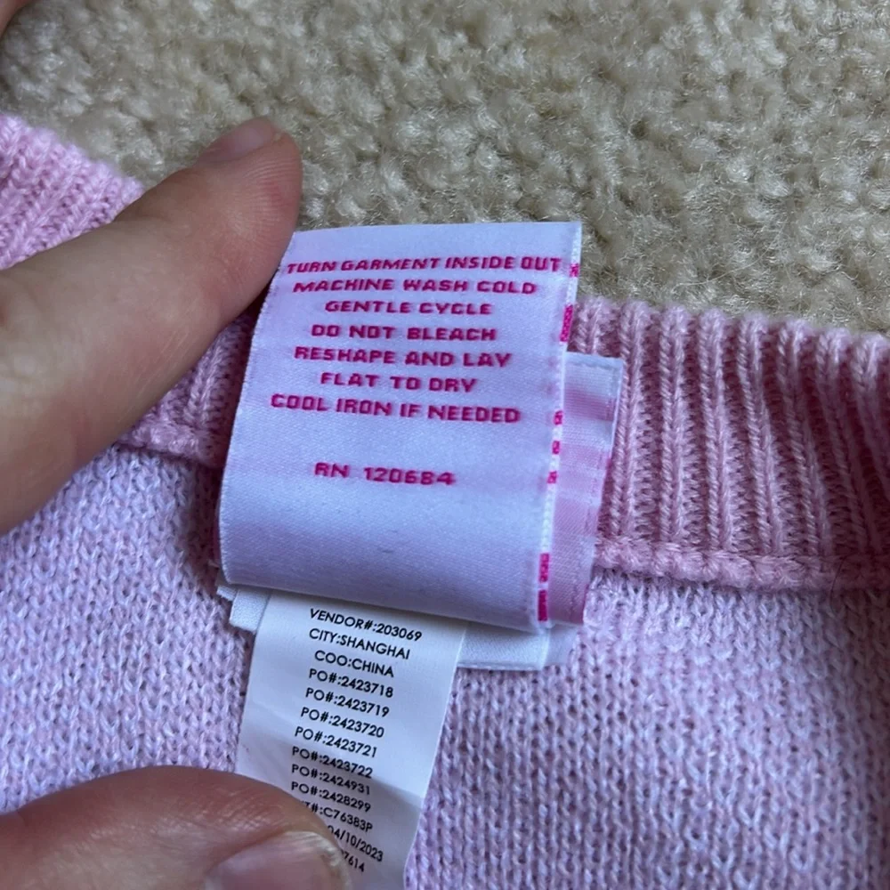 Barbie Pink and White Checkered Cardigan with Fun Embroidery - Picture 3 of 5